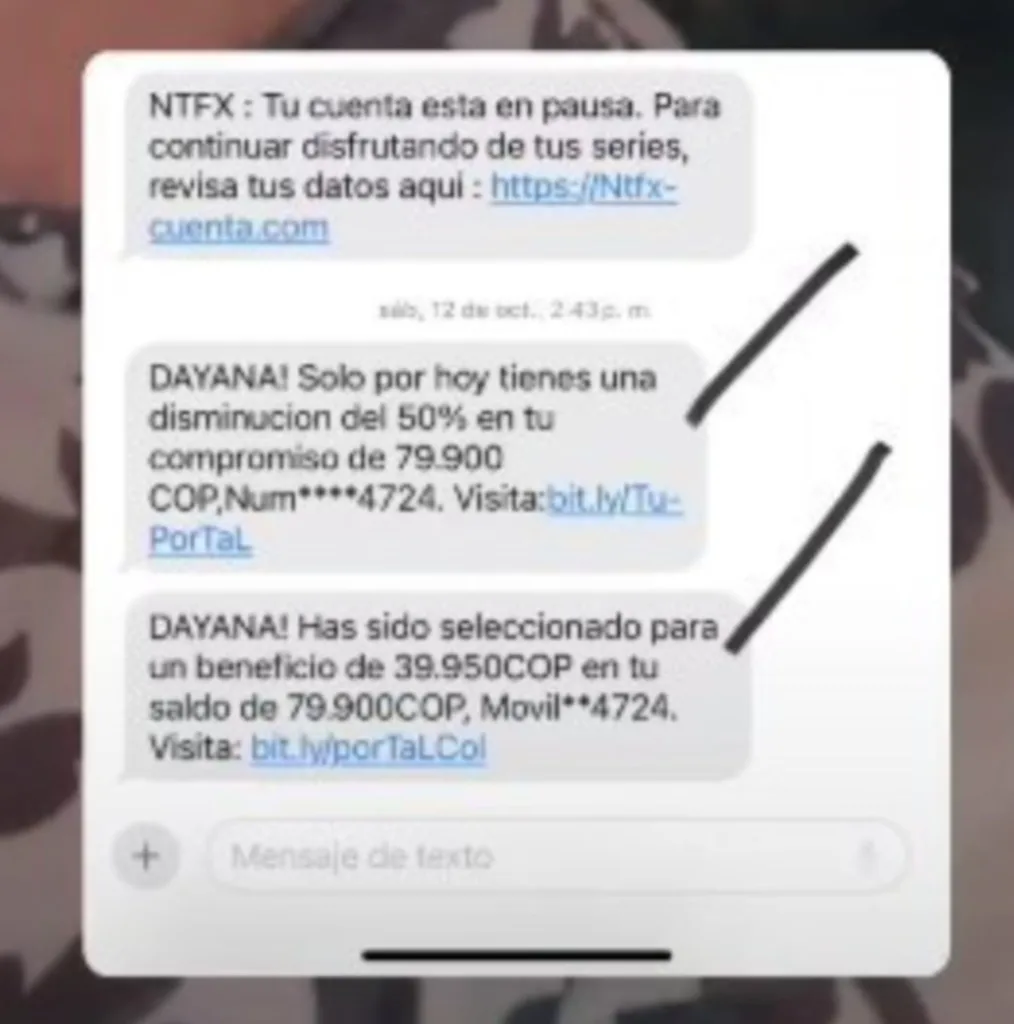 Los mensajes de estafa que recibió Dayana Jaimes