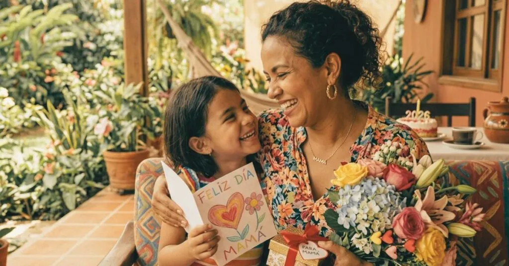 Familia celebrando el día de la madre en Colombia con desayuno