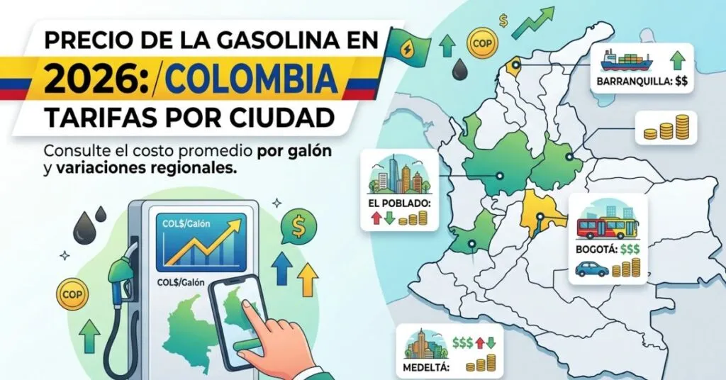 Precio de la gasolina en Colombia 2026: tarifas por ciudad