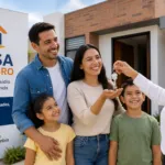 Familia colombiana recibiendo las llaves de su vivienda nueva como representación del programa Casa Milagro, el nuevo subsidio de vivienda anunciado por el Gobierno Nacional.