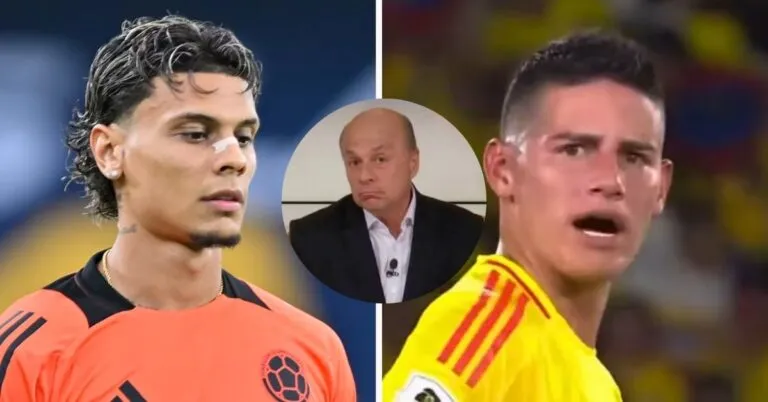 James Rodríguez y Richard Ríos durante un partido de la Selección Colombia en el Mundial 2026, en medio de la polémica surgida tras las declaraciones de Carlos Antonio Vélez sobre un supuesto conflicto interno.