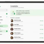 Pantalla de WhatsApp mostrando la nueva sección de recordatorios de cumpleaños con una lista de contactos y notificaciones de próximas celebraciones.