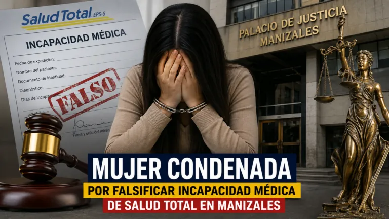 Mujer condenada por falsificar incapacidad médica de Salud Total en Manizales